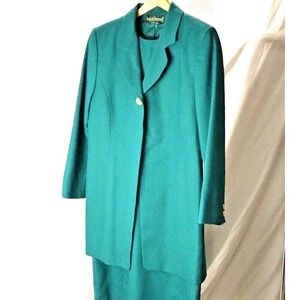 Harvé Benard 100% wool blazer/sport jacket & dress classic green women size 10